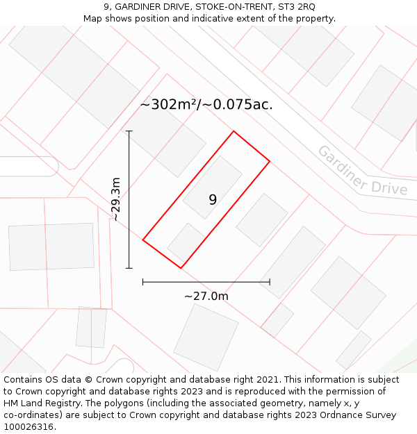 9, GARDINER DRIVE, STOKE-ON-TRENT, ST3 2RQ: Plot and title map