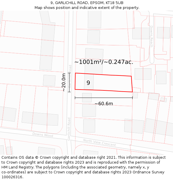 9, GARLICHILL ROAD, EPSOM, KT18 5UB: Plot and title map