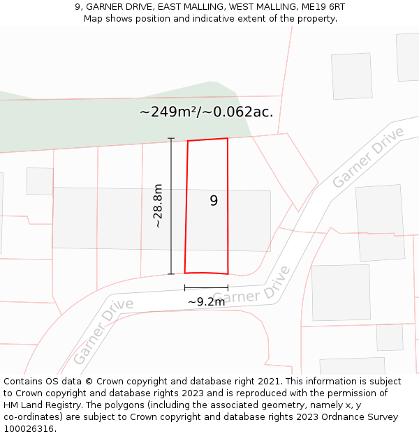 9, GARNER DRIVE, EAST MALLING, WEST MALLING, ME19 6RT: Plot and title map