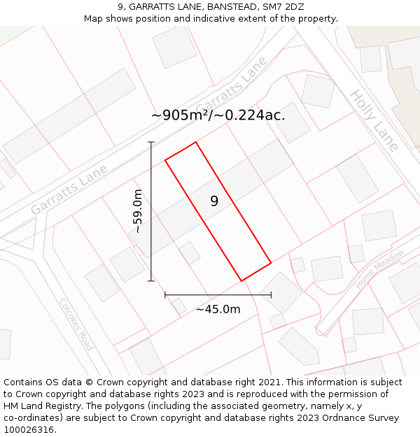 9, GARRATTS LANE, BANSTEAD, SM7 2DZ: Plot and title map