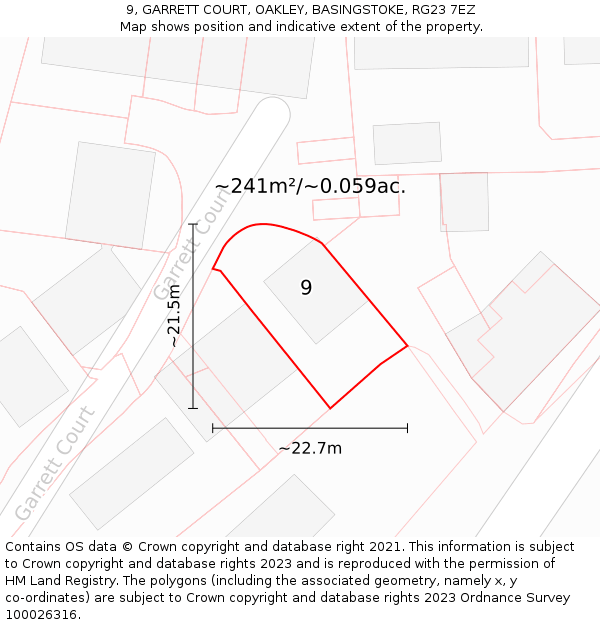 9, GARRETT COURT, OAKLEY, BASINGSTOKE, RG23 7EZ: Plot and title map