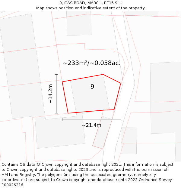 9, GAS ROAD, MARCH, PE15 9LU: Plot and title map