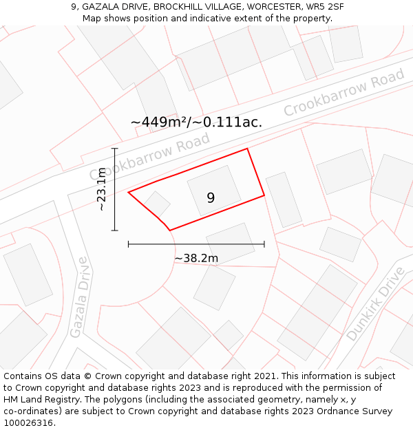 9, GAZALA DRIVE, BROCKHILL VILLAGE, WORCESTER, WR5 2SF: Plot and title map