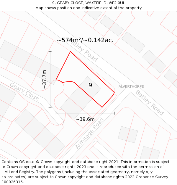 9, GEARY CLOSE, WAKEFIELD, WF2 0UL: Plot and title map