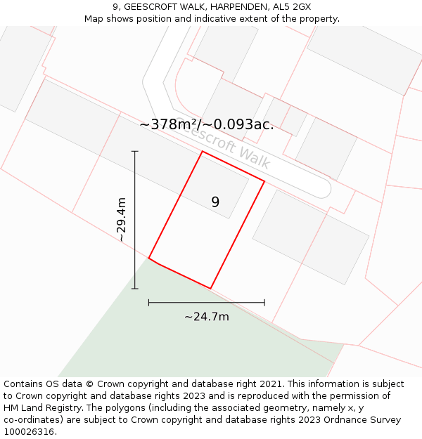 9, GEESCROFT WALK, HARPENDEN, AL5 2GX: Plot and title map