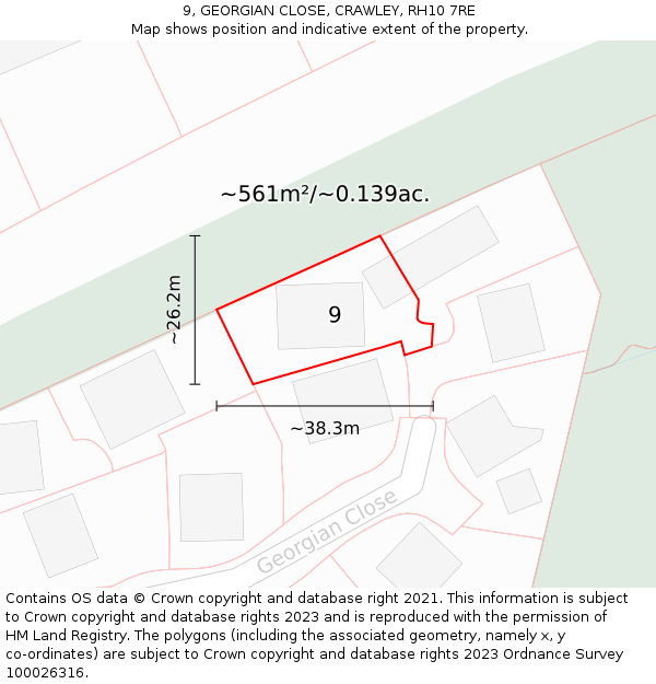 9, GEORGIAN CLOSE, CRAWLEY, RH10 7RE: Plot and title map