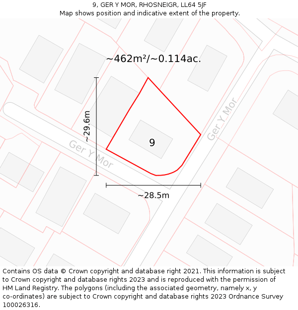 9, GER Y MOR, RHOSNEIGR, LL64 5JF: Plot and title map