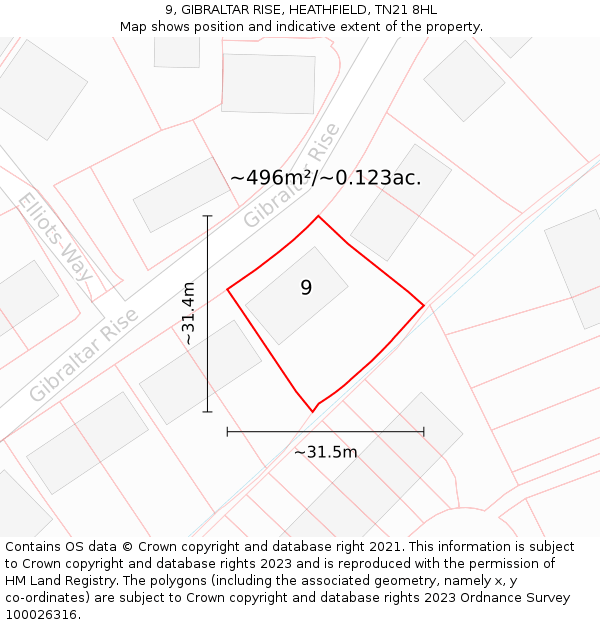 9, GIBRALTAR RISE, HEATHFIELD, TN21 8HL: Plot and title map