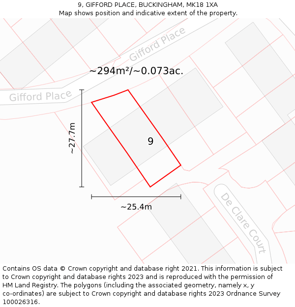 9, GIFFORD PLACE, BUCKINGHAM, MK18 1XA: Plot and title map