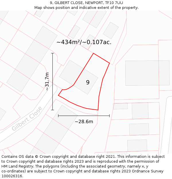 9, GILBERT CLOSE, NEWPORT, TF10 7UU: Plot and title map