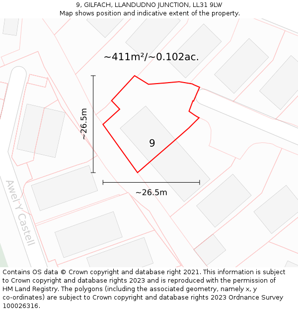 9, GILFACH, LLANDUDNO JUNCTION, LL31 9LW: Plot and title map