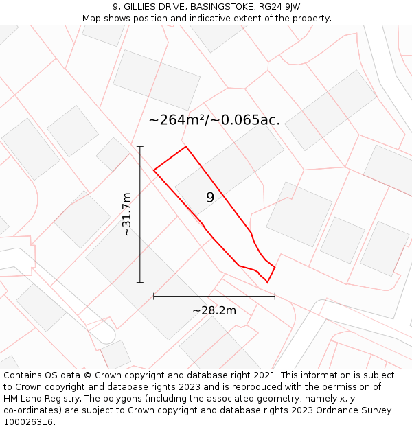 9, GILLIES DRIVE, BASINGSTOKE, RG24 9JW: Plot and title map