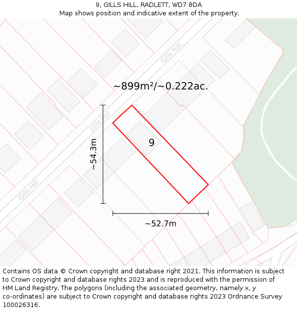 9, GILLS HILL, RADLETT, WD7 8DA: Plot and title map