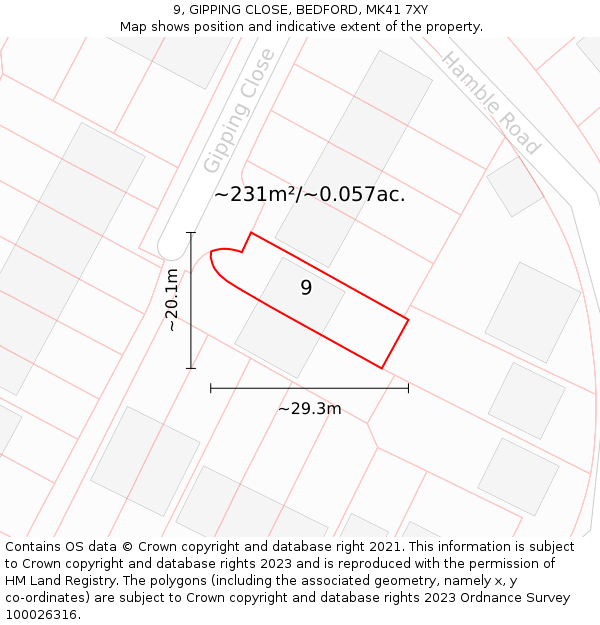 9, GIPPING CLOSE, BEDFORD, MK41 7XY: Plot and title map