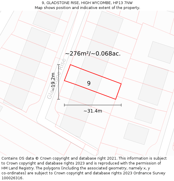 9, GLADSTONE RISE, HIGH WYCOMBE, HP13 7NW: Plot and title map