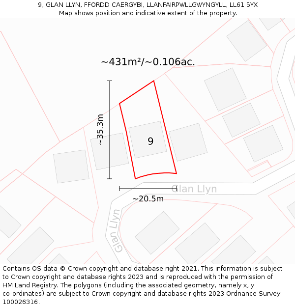 9, GLAN LLYN, FFORDD CAERGYBI, LLANFAIRPWLLGWYNGYLL, LL61 5YX: Plot and title map