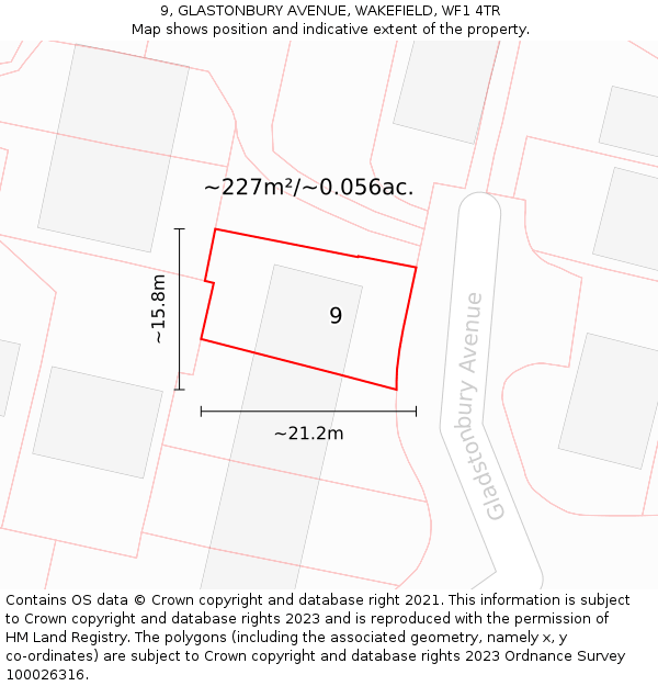 9, GLASTONBURY AVENUE, WAKEFIELD, WF1 4TR: Plot and title map