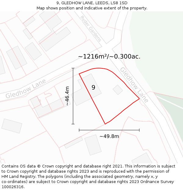 9, GLEDHOW LANE, LEEDS, LS8 1SD: Plot and title map