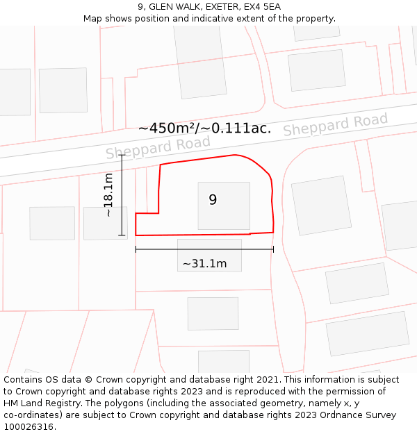 9, GLEN WALK, EXETER, EX4 5EA: Plot and title map