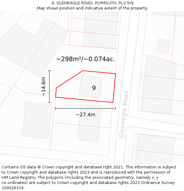 9, GLENEAGLE ROAD, PLYMOUTH, PL3 5HJ: Plot and title map