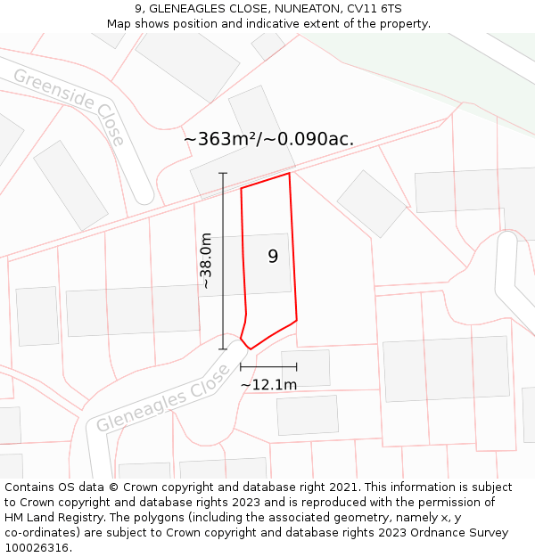 9, GLENEAGLES CLOSE, NUNEATON, CV11 6TS: Plot and title map