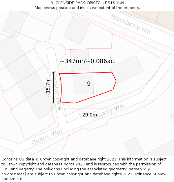 9, GLENSIDE PARK, BRISTOL, BS16 1UN: Plot and title map