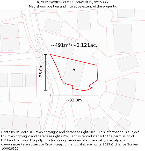 9, GLENTWORTH CLOSE, OSWESTRY, SY10 9PY: Plot and title map