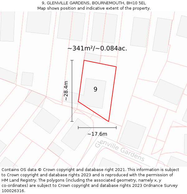 9, GLENVILLE GARDENS, BOURNEMOUTH, BH10 5EL: Plot and title map