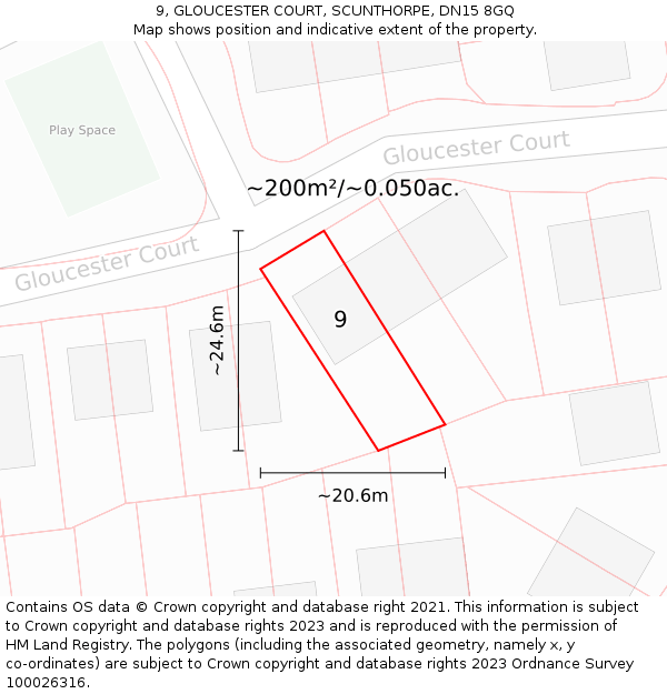 9, GLOUCESTER COURT, SCUNTHORPE, DN15 8GQ: Plot and title map