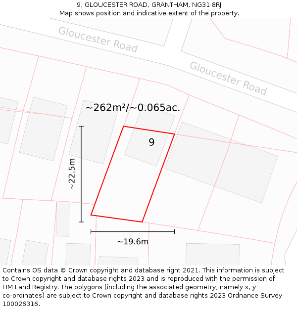 9, GLOUCESTER ROAD, GRANTHAM, NG31 8RJ: Plot and title map