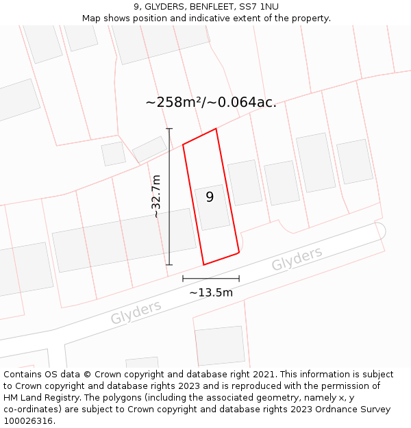 9, GLYDERS, BENFLEET, SS7 1NU: Plot and title map