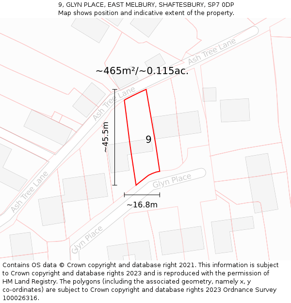 9, GLYN PLACE, EAST MELBURY, SHAFTESBURY, SP7 0DP: Plot and title map