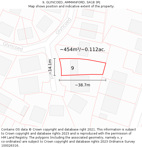 9, GLYNCOED, AMMANFORD, SA18 3PJ: Plot and title map