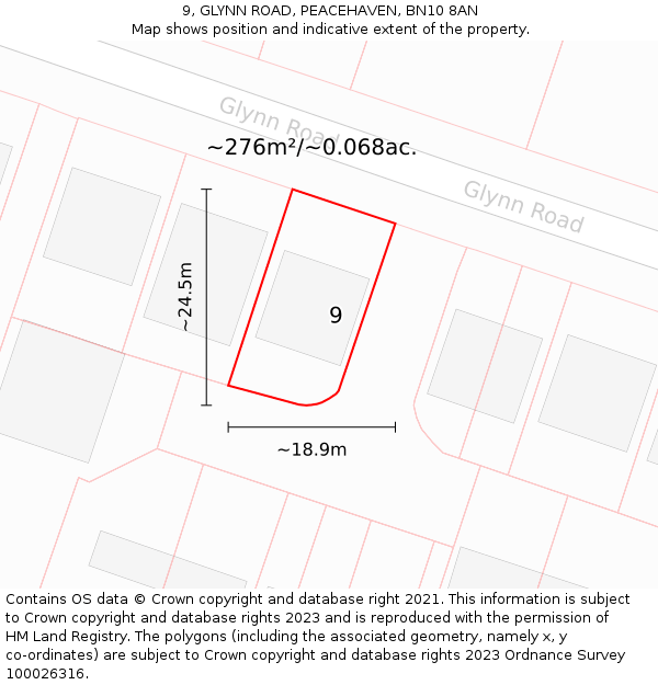 9, GLYNN ROAD, PEACEHAVEN, BN10 8AN: Plot and title map