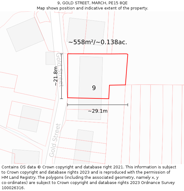 9, GOLD STREET, MARCH, PE15 8QE: Plot and title map