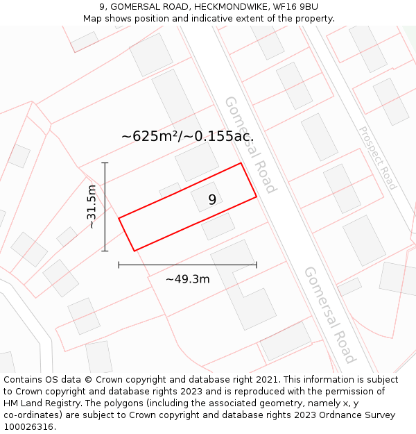 9, GOMERSAL ROAD, HECKMONDWIKE, WF16 9BU: Plot and title map