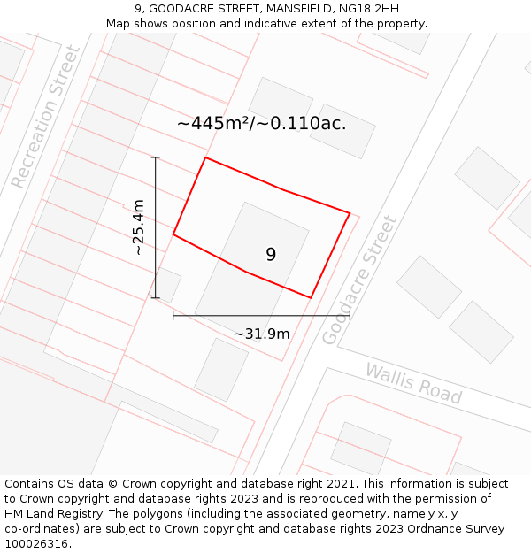 9, GOODACRE STREET, MANSFIELD, NG18 2HH: Plot and title map