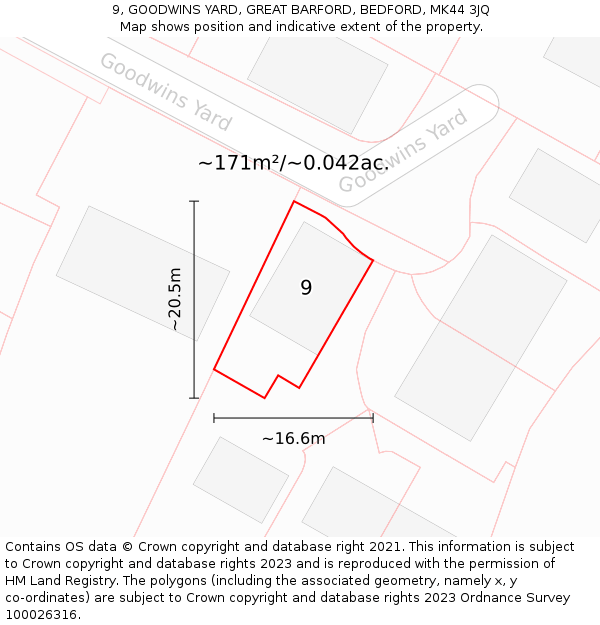 9, GOODWINS YARD, GREAT BARFORD, BEDFORD, MK44 3JQ: Plot and title map