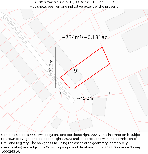 9, GOODWOOD AVENUE, BRIDGNORTH, WV15 5BD: Plot and title map