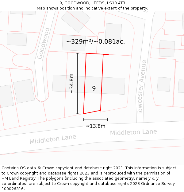 9, GOODWOOD, LEEDS, LS10 4TR: Plot and title map