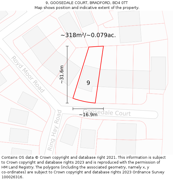 9, GOOSEDALE COURT, BRADFORD, BD4 0TT: Plot and title map