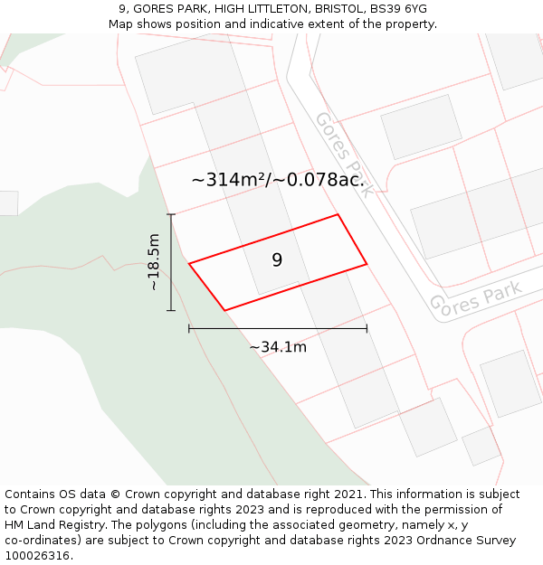 9, GORES PARK, HIGH LITTLETON, BRISTOL, BS39 6YG: Plot and title map