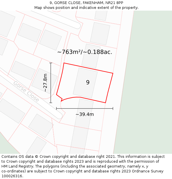 9, GORSE CLOSE, FAKENHAM, NR21 8PP: Plot and title map