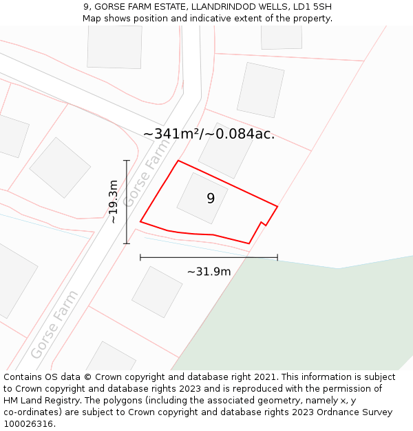 9, GORSE FARM ESTATE, LLANDRINDOD WELLS, LD1 5SH: Plot and title map