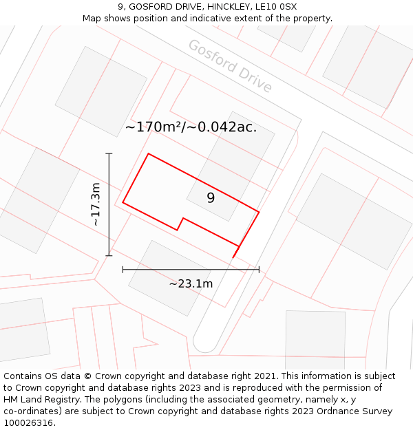 9, GOSFORD DRIVE, HINCKLEY, LE10 0SX: Plot and title map