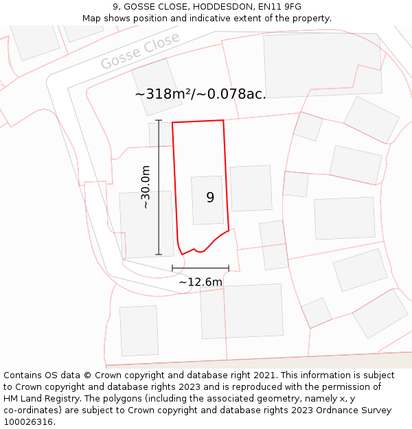 9, GOSSE CLOSE, HODDESDON, EN11 9FG: Plot and title map