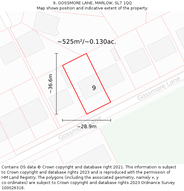 9, GOSSMORE LANE, MARLOW, SL7 1QQ: Plot and title map