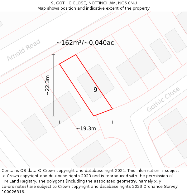 9, GOTHIC CLOSE, NOTTINGHAM, NG6 0NU: Plot and title map