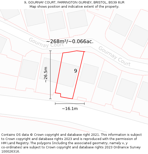 9, GOURNAY COURT, FARRINGTON GURNEY, BRISTOL, BS39 6UR: Plot and title map