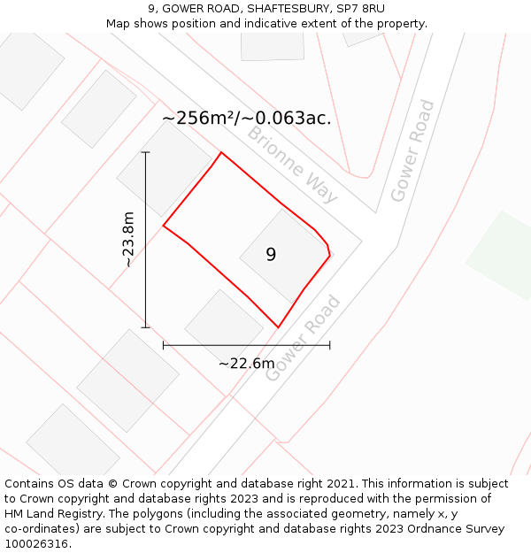 9, GOWER ROAD, SHAFTESBURY, SP7 8RU: Plot and title map